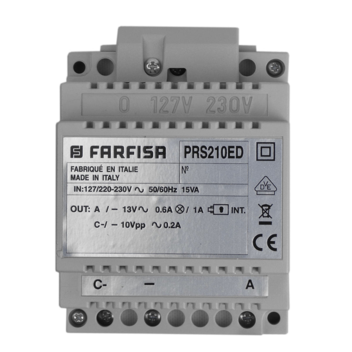 FARFISA - Trasformatore per Impianti Citofonici 1+1 PRS210ED | 13 Vca | 15VA | Barra DIN | Certificato VDE