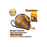 INGCO - Selbstblockierendes Maßband HSMT08081E | 8m x 25mm | MID II zertifiziert | Nylonband | Stoßfester Gummi