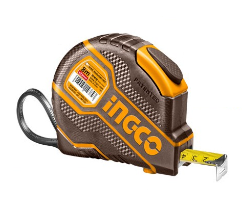 INGCO - Selbstblockierendes Maßband HSMT08081E | 8m x 25mm | MID II zertifiziert | Nylonband | Stoßfester Gummi