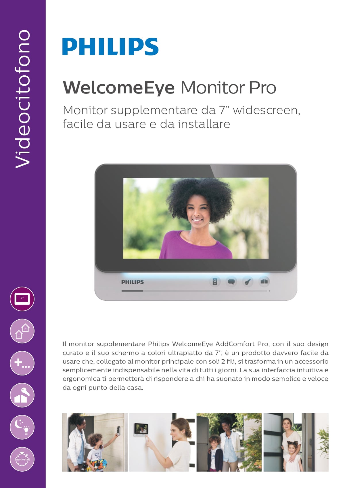 PHILIPS - WelcomeEye Monitor Pro 531024 | Zusätzlicher Videotürsprechanlagen-Monitor | 7" Widescreen | 800x480 | 2 Drähte