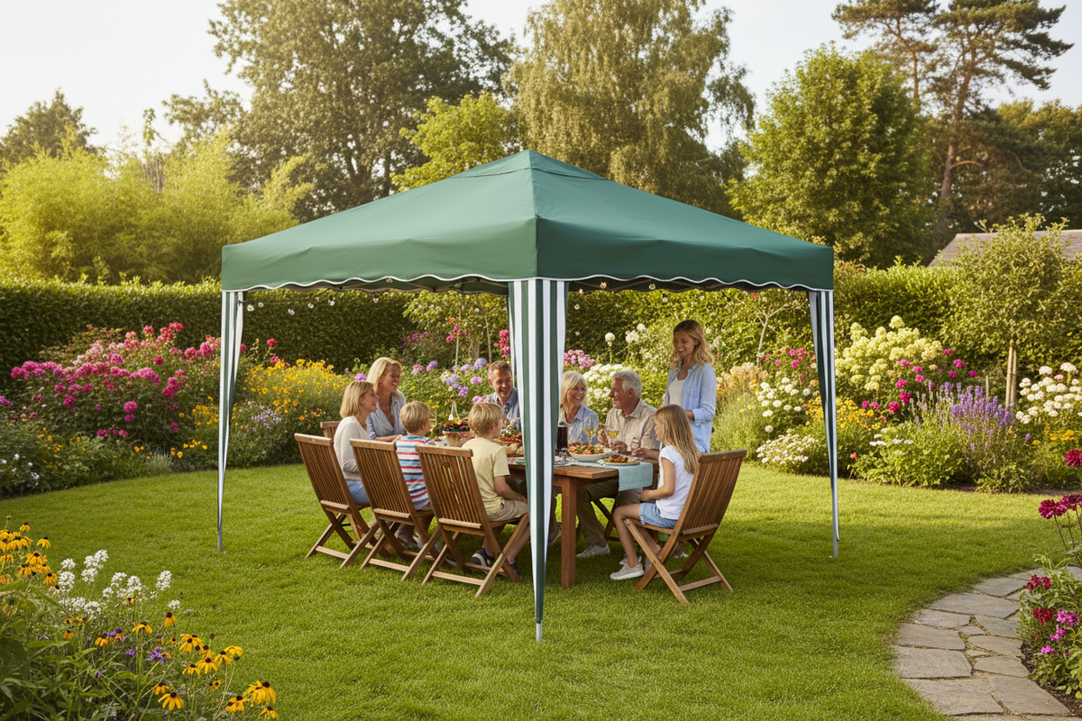 Gazebo verde 3x3m festa in giardino