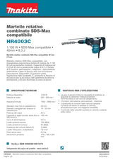 MAKITA - Martello Rotativo Combinato HR4003C | SDS-Max | 1.100W | 40mm | 8,3 J | 2 Funzioni