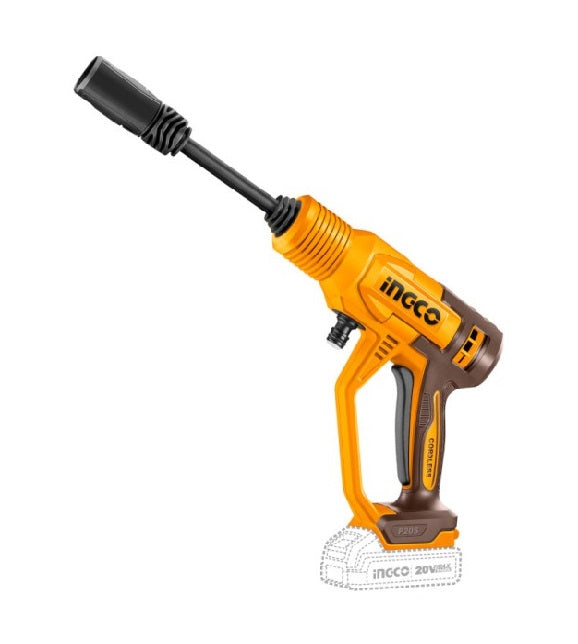 INGCO - Idropulitrice Cordless CPWLI2036 20V | 24,8 bar | 2,8L/min | Autoaspirazione | Kit Completo | Solo Corpo