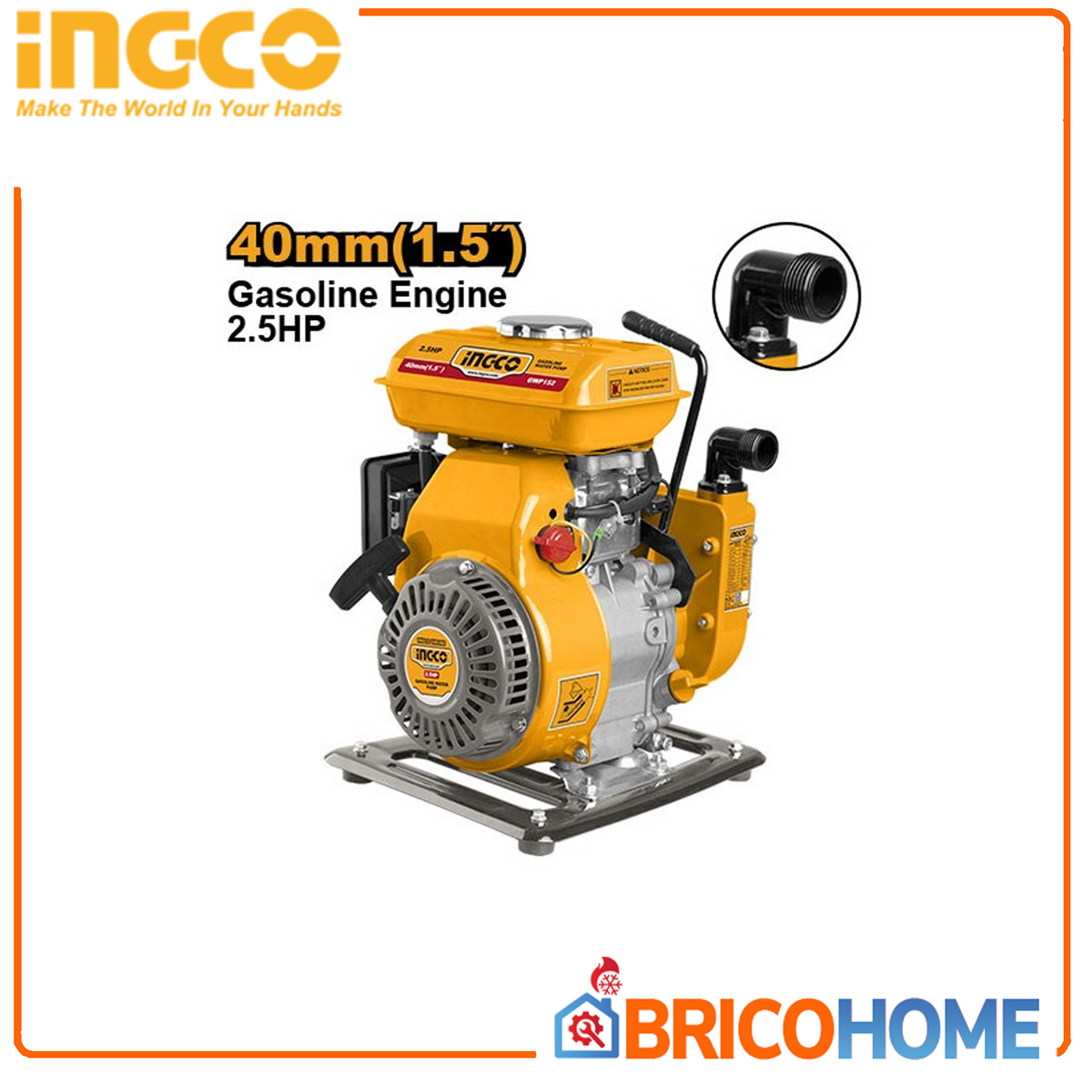 INGCO - Benzinmotorpumpe GWP152 | 2,5 PS 105 cc | 167 l/min | Förderhöhe 18m | Anschlüsse 40mm (1,5") | 4-Takt