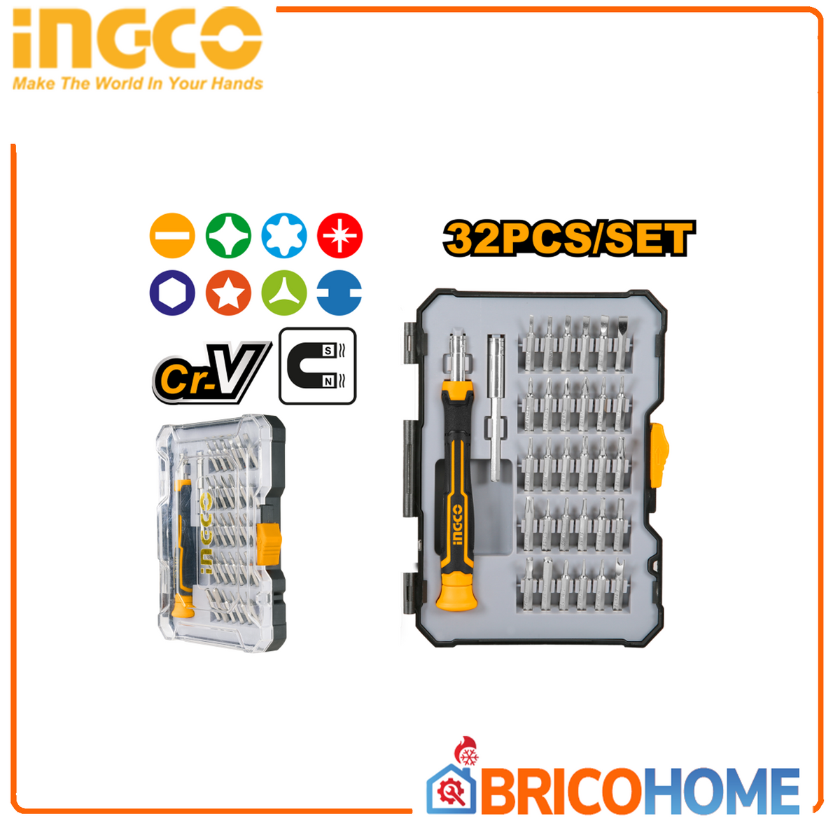 INGCO - Set 32 Cacciaviti di Precisione per Smartphone e Tablet | Punte Magnetiche | Anti-Scivolo | Custodia