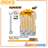 INGCO - Set 6 Chiavi Combinate a Cricchetto HKSPAR1062 | 8-17mm | Acciaio CR-V | Cricchetto Reversibile