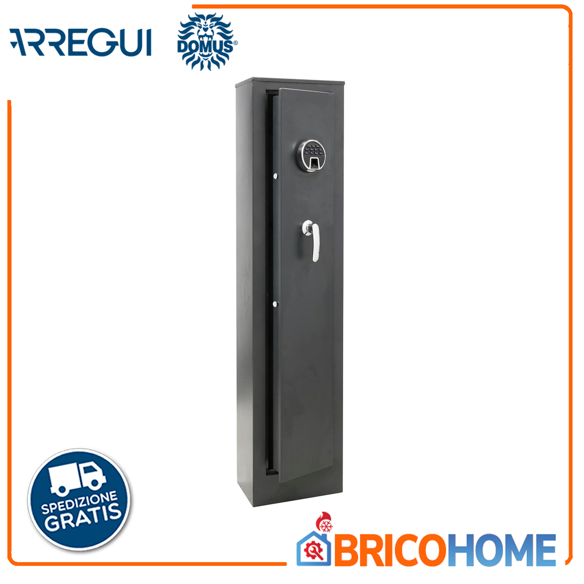 ARREGUI - Armadio Portafucili ARM050835 | 5 Posti | Impronte Digitali + Codice | Allarme 70dB | Cassetto con Chiave