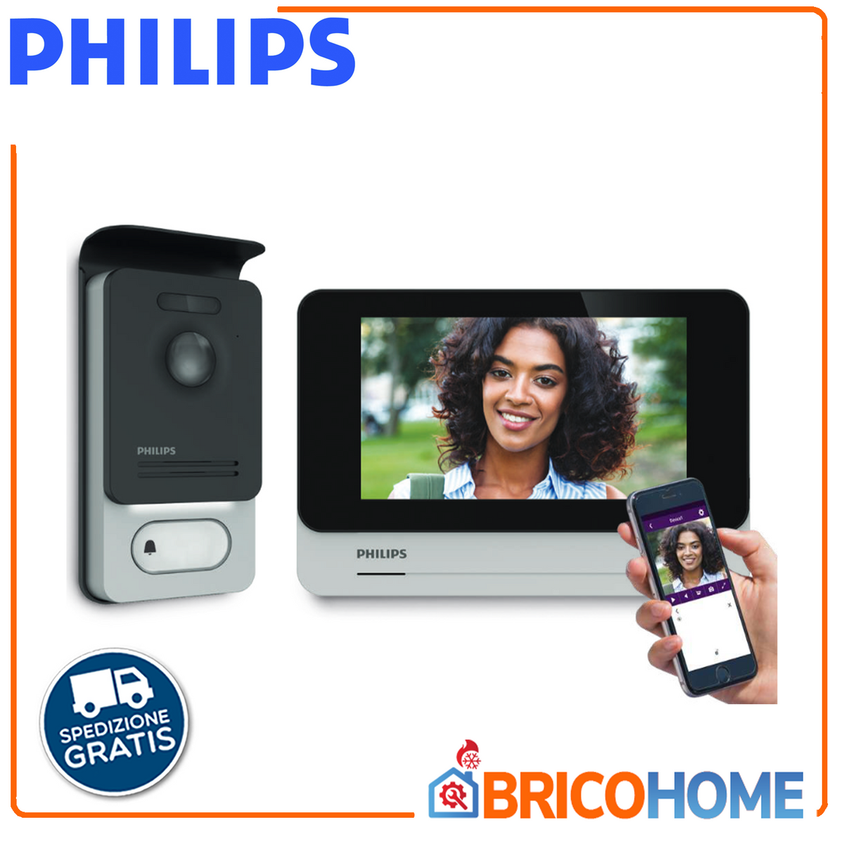 Philips - WelcomeEye Connect 2 WLAN-Video-Türsprechanlage 531036 | 7" Touch-Monitor | Smartphone-App | RFID | Interner Speicher | 2-Draht