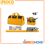 INGCO - Borsa Portattrezzi 16" (42cm) HTBG281628 | Struttura Rigida | 6 Tasche Esterne + 8 Interne | Carico 15kg