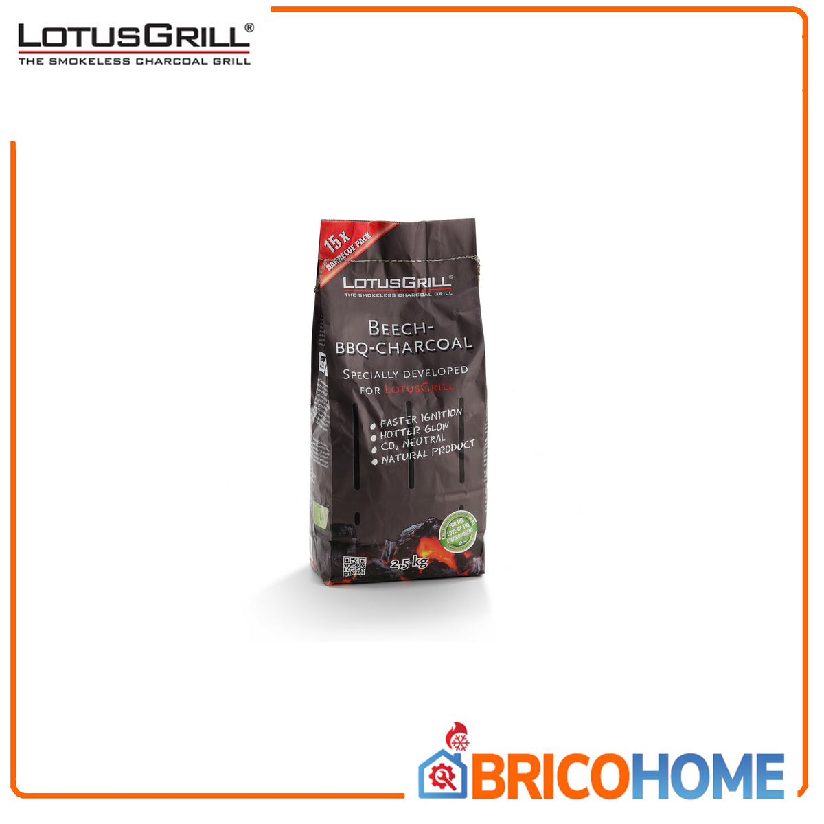 LotusGrill Carbone di Faggio 2,5kg per Barbecue | 100% Naturale | Alta Resa | Accensione Rapida
