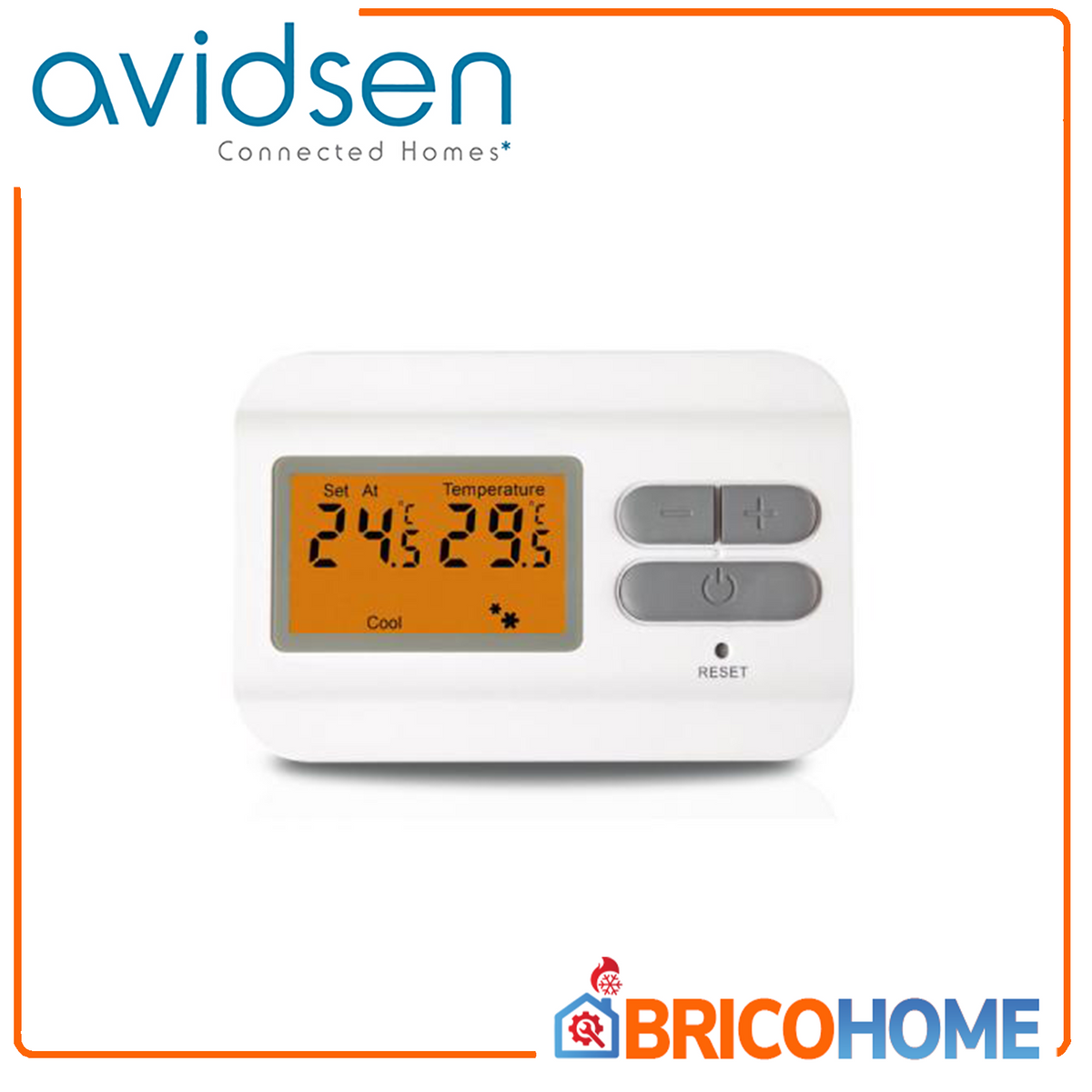 AVIDSEN - Thermostat numérique écran LCD 103952 | 5-35°C | Rétroéclairage orange | 6A 230V | Piles AAA