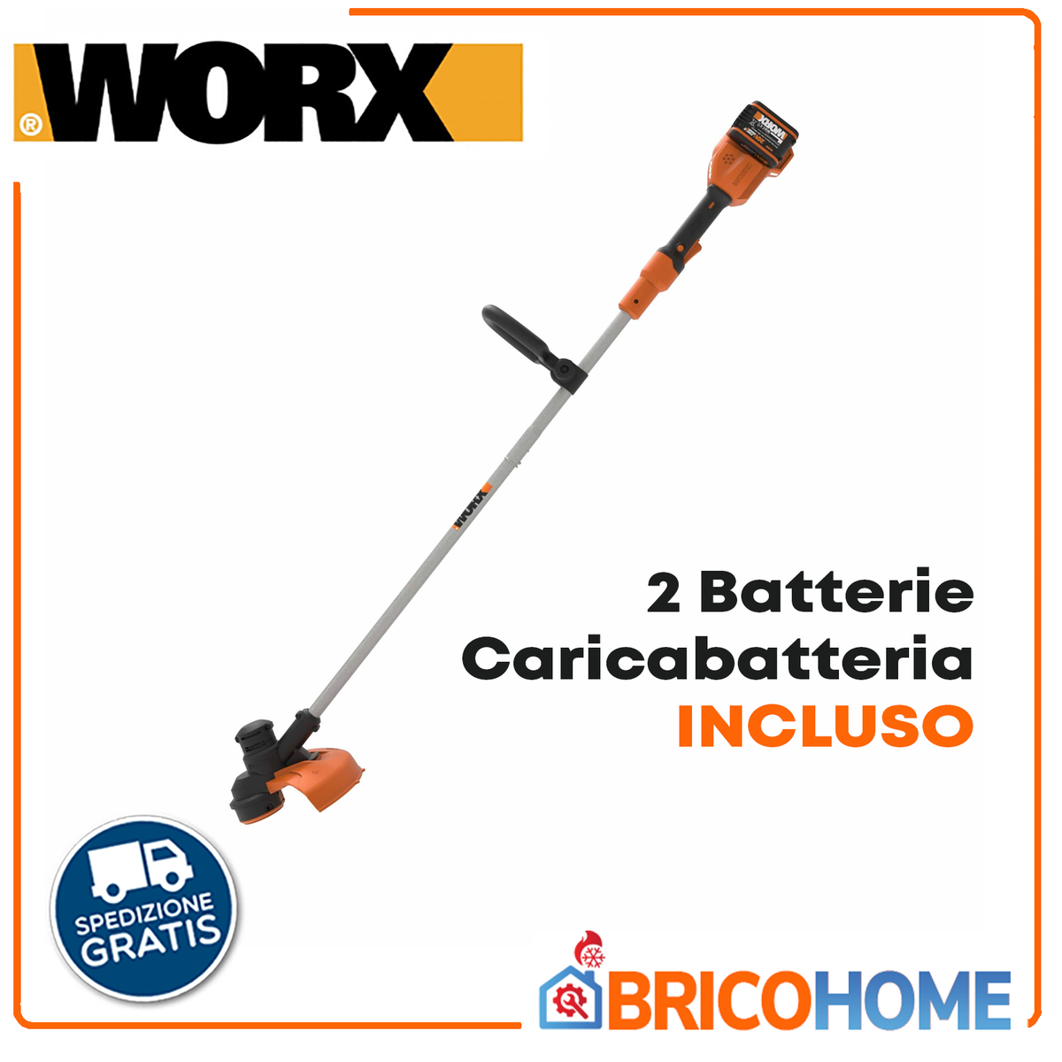 40V battery-powered brush cutter with 2 batteries included (20V 2Ah) and Worx WG183E charger