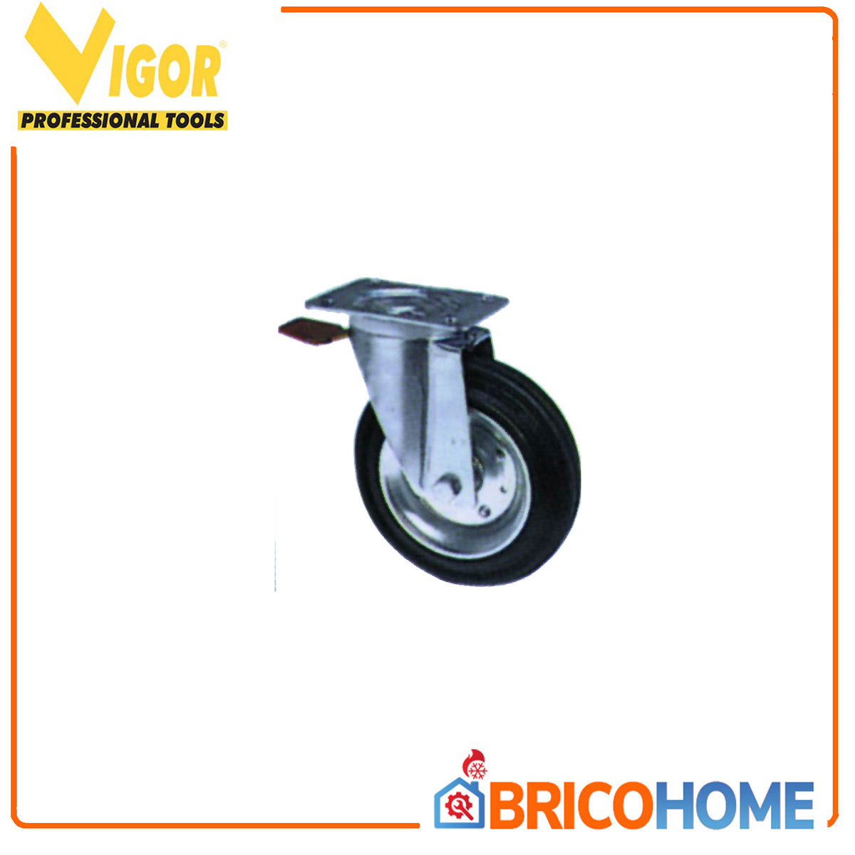 Schwenkbares Gummirad mit Bremse und 80x24mm Platte