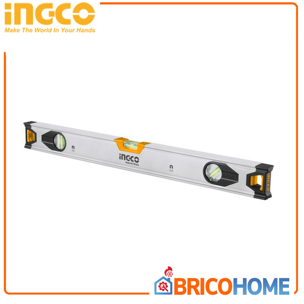 INGCO - Livella Magnetica 60cm HSL38060M | 3 Bolle 0,5mm/m | Alluminio | Scanalatura V | Doppio Zigrinato