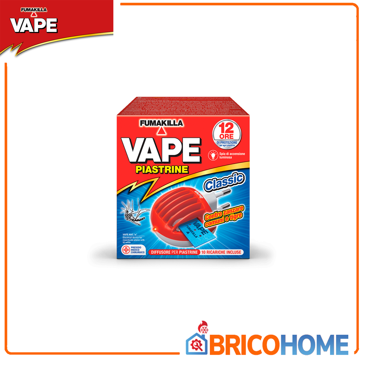 VAPE - Kit Diffusore a Spina + 10 Piastrine Classic GA18887 | Zanzara Comune e Tigre | 12 Ore | Citronella ed Eucalipto