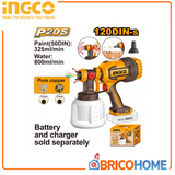 INGCO - Aerografo a Batteria 20V CSGLI2004 | Solo Corpo | 800 ml/min | Serbatoio 1000ml | 2 Ugelli Rame 1,5/2,5mm | Piattaforma 20V