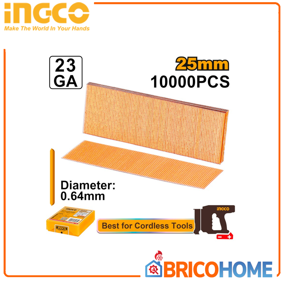 INGCO Chiodi a spillo da 25mm per chiodatrice a batteria 10000pz CBNLI3603