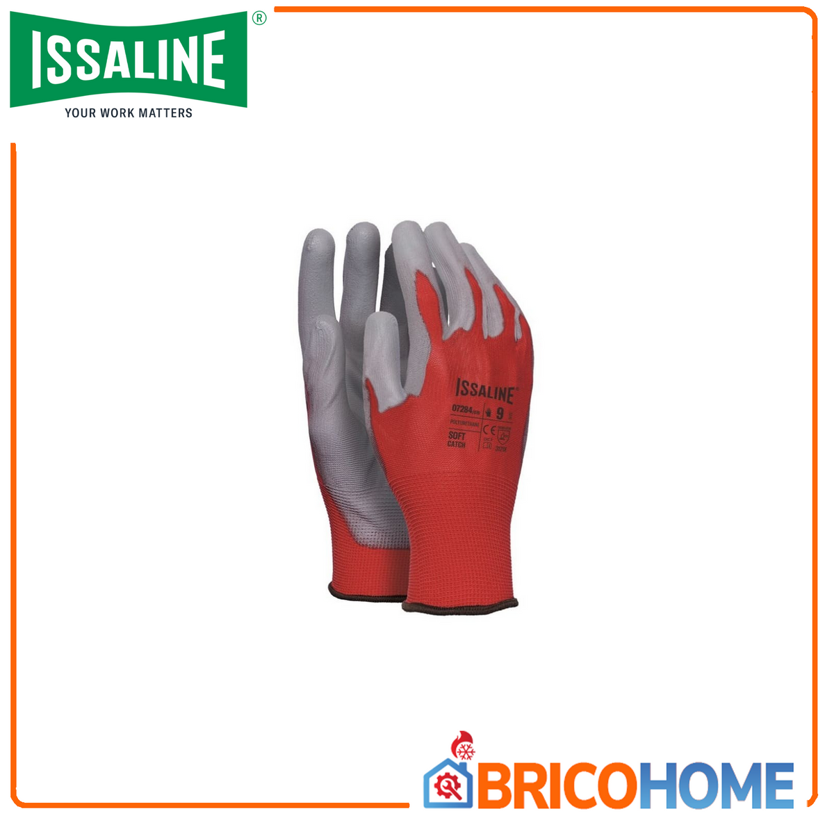 ISSA LINE - Guanti da Lavoro 07284 | Poliestere Spalmato PU | TG 8-11 | Rosso/Giallo | Sensibilità Ottima | EN 388