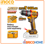 INGCO COMPACT 20V 66Nm BRUSHLESS Impact Drill Driver, bare (body only)