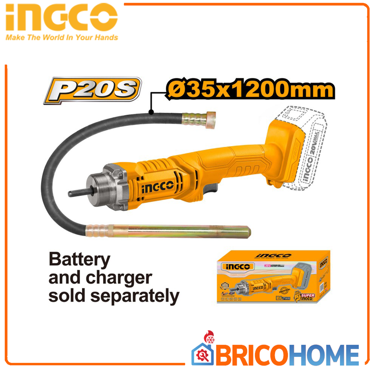 INGCO 20V Battery-Powered Concrete Vibrator (Body Only)
