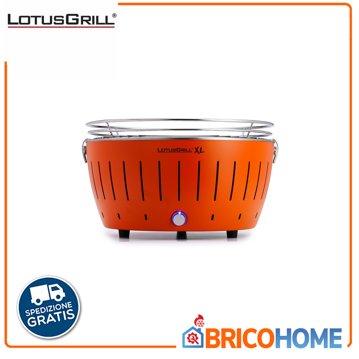 LOTUSGRILL - Barbecue da Tavolo XL | Carbonella Senza Fumo | Griglia Ø40,5cm | 6,5 kg | USB