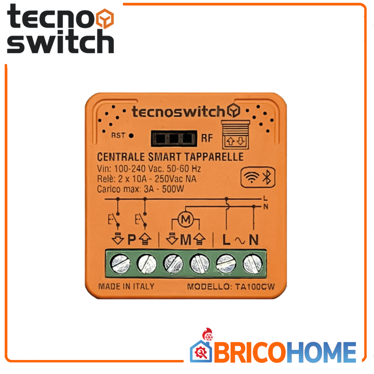 TECNO SWITCH - Centrale Smart Tapparelle TA100CW | Wi-Fi + Bluetooth | 230V | 2 Canali | 500W | App