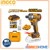 INGCO 285Nm Impact Wrench with 2 x 20V 2Ah Batteries in Case