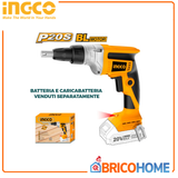INGCO - Avvitatore per Cartongesso 20V CDSLI2042006 | Solo Corpo | 4200 giri/min | 30 Nm | Attacco 1/4"