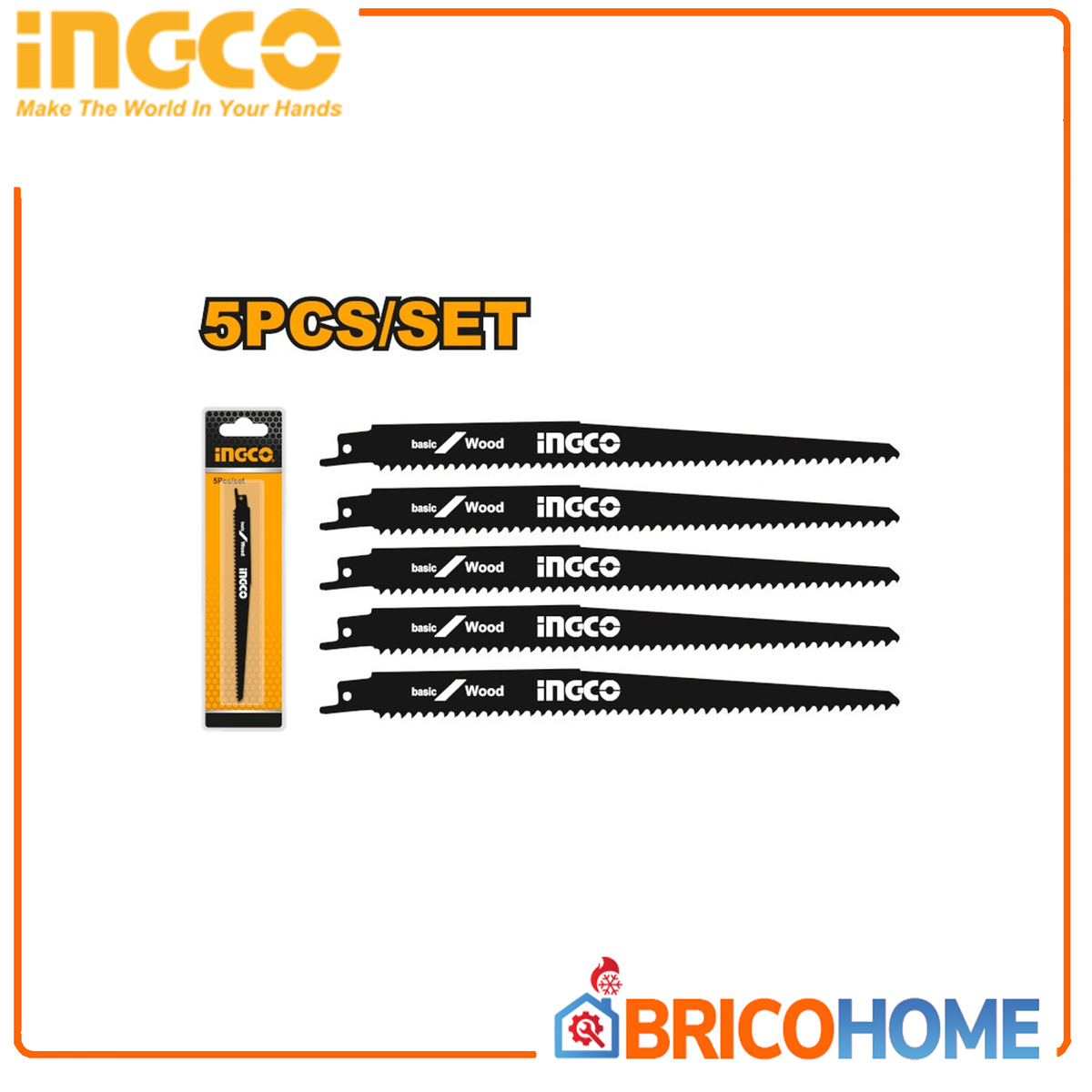 INGCO - Set 5 Lame Seghetto a Gattuccio Legno RSB1111DF | 6 TPI | BIM | 225x19x1,25 mm | Doppio Blister