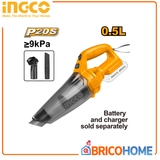 INGCO - Aspirapolvere a Batteria 20V CVLI201261 | 0,5L | P20S | Filtro Inox | Solo Corpo