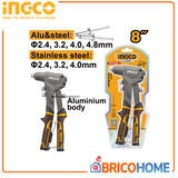 INGCO - Rivettatrice Manuale HR081 | 8" (200mm) | Rivetti Inox Ø2,4-4,0mm | Rivetti Alluminio/Acciaio Ø2,4-4,8mm | Corpo Acciaio+Alluminio