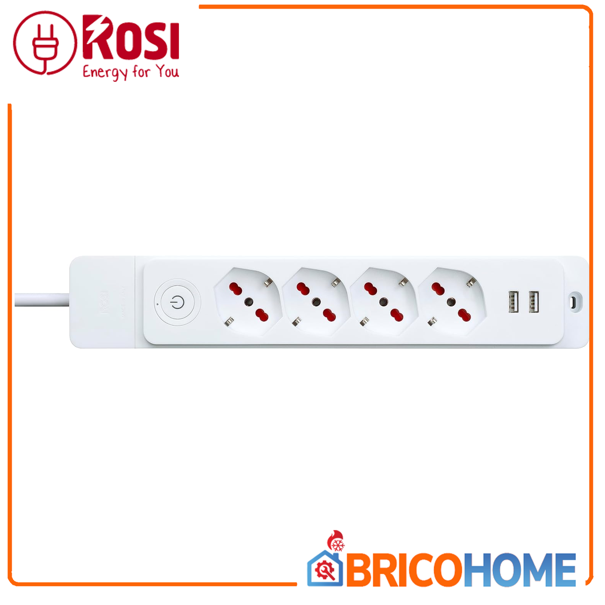 Steckdosenleiste mit Kabel, 4 Steckdosen/Schuko 10/16A + 2 USB-Anschlüsse + Schalter - Emilia Specialist ROSI