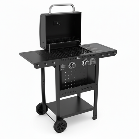 Kasart KasaGrill F2 barbecue gas 2 bruciatori 4 ruote sfondo bianco