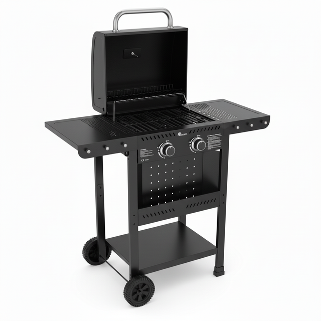 Kasart KasaGrill F2 barbecue gas 2 bruciatori 4 ruote sfondo bianco