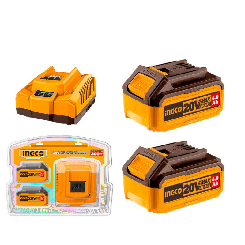 INGCO Starter Kit with 2 x 4Ah Batteries and Charger (FBLI2002+FCLI20411E)