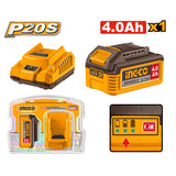 INGCO - Kit Batteria + Caricabatterie FBCPK1012E | 20V 4Ah Li-Ion | Sistema P20S | FBLI2002 + FCLI2001E