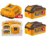 INGCO - Kit Starter 2 Batterie Li-Ion 4Ah + Caricabatteria Rapido FBCPK2013E | 20V P20S | FBLI2002 + FCLI20411E