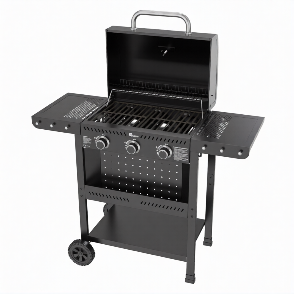 KASART - Barbecue a Gas Carrellato KASAGRILL F3 3 Fuochi | 7,5 kW | Griglia Ghisa 53x34cm | Accensione Automatica | Ripiani Pieghevoli | Cod. 8038195
