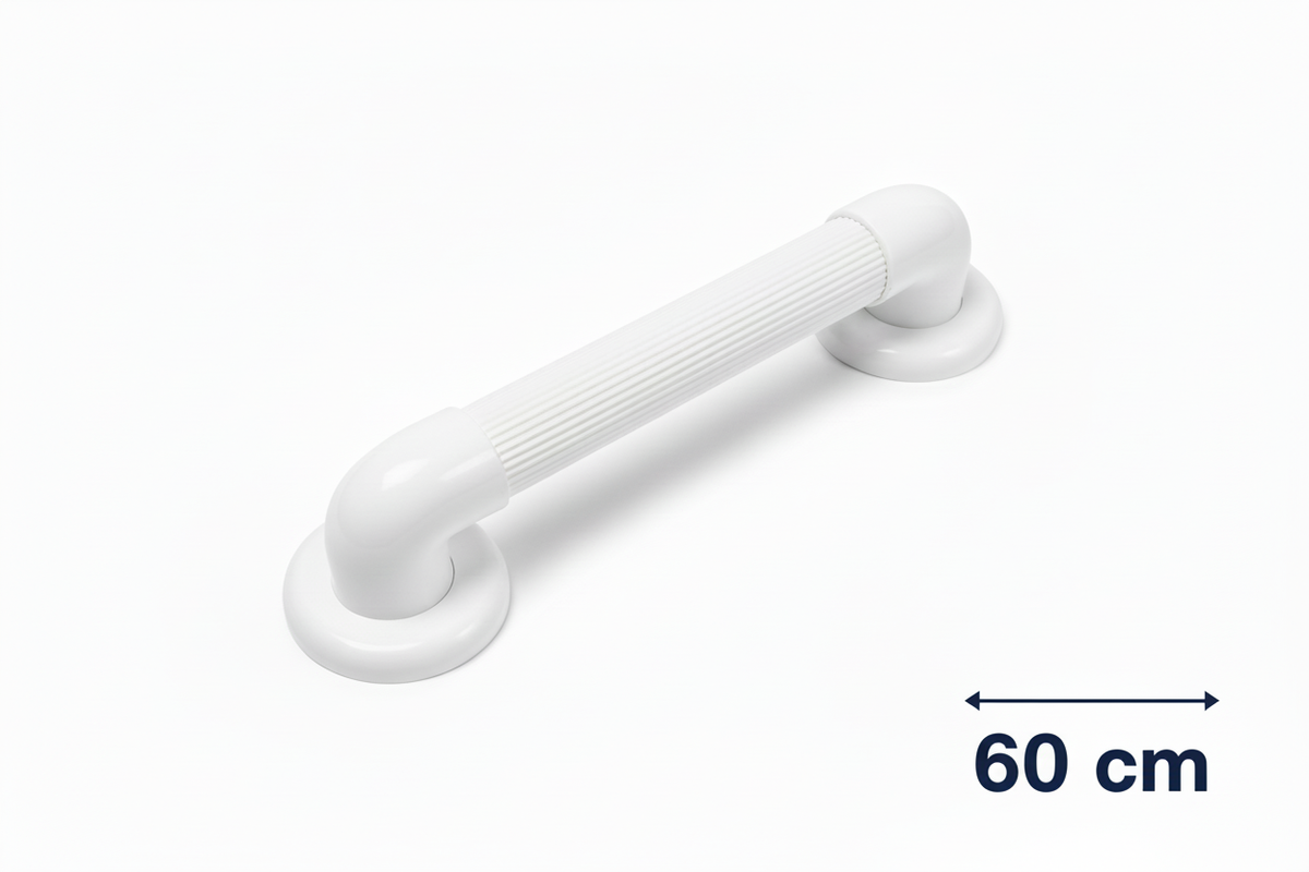 Maniglione sicurezza bagno bianco 60cm dicitura misura sfondo bianco