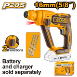 INGCO - Marteau Démolisseur Sans Fil 16mm CRHLI20168 | 20V P20S | SDS Plus | 1,5J | Corps Nu