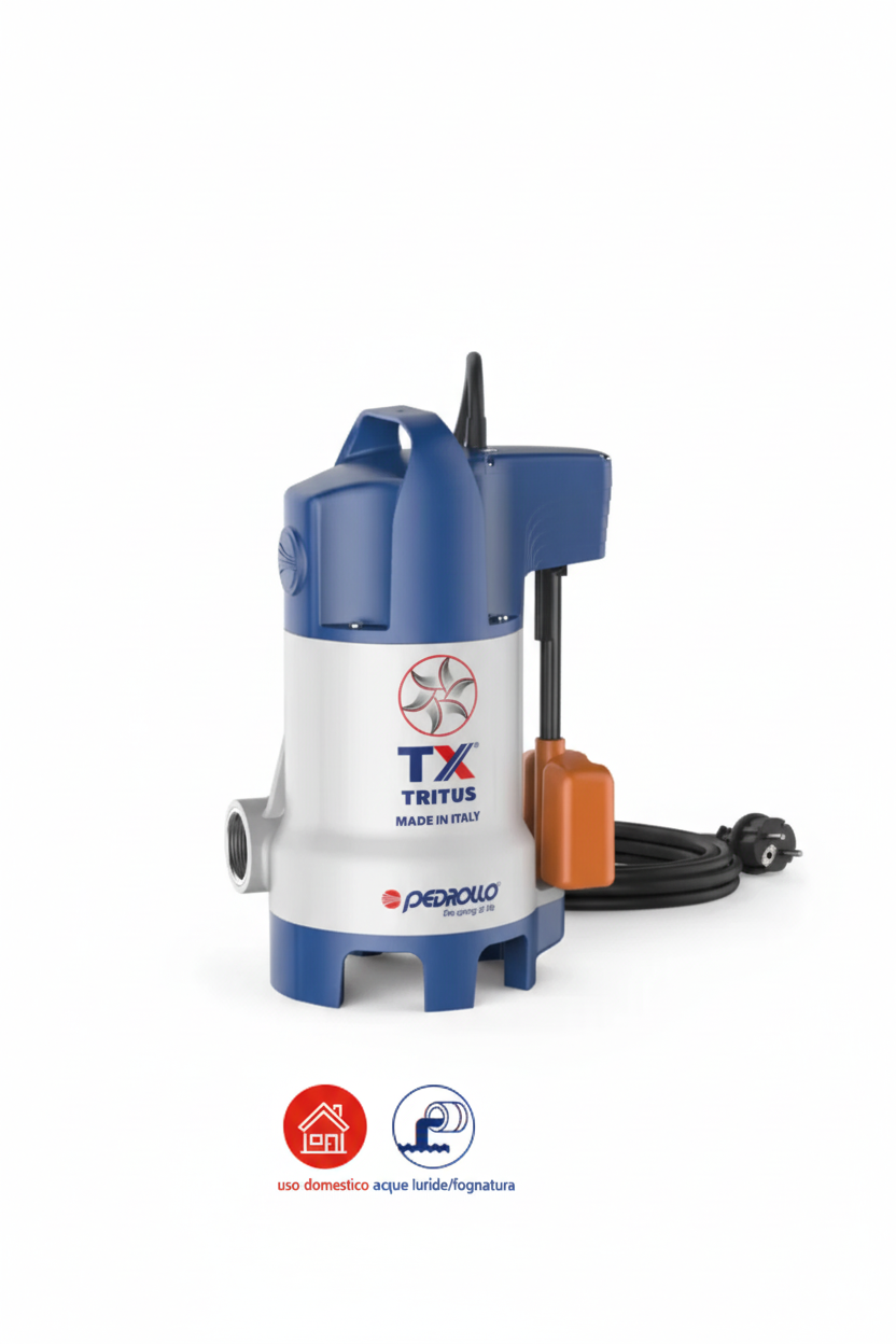 Pedrollo TX TRITUS pompa sommergibile icone uso domestico acque luride sfondo bianco