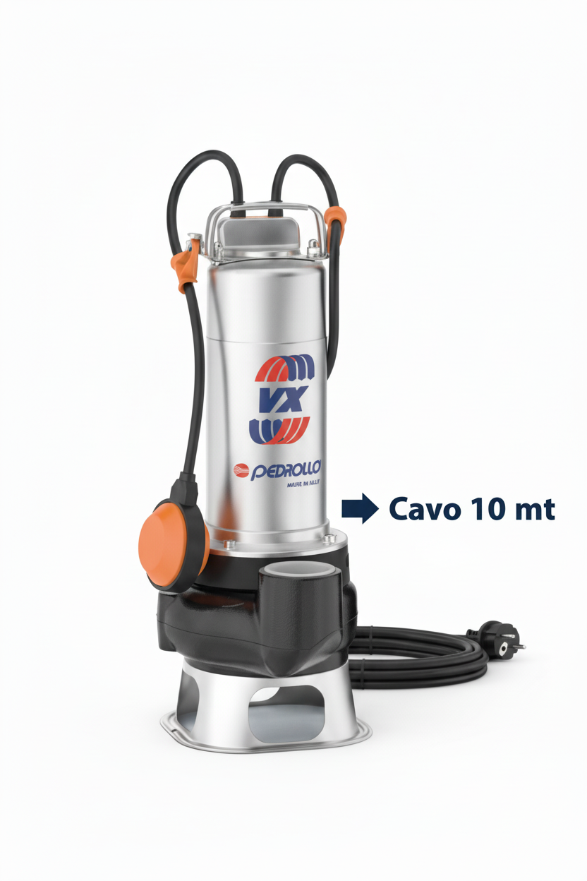 Pedrollo VX VORTEX pompa sommergibile cavo 10 metri callout sfondo bianco