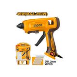 INGCO - Pistola Termocollante GG408 | 45W (max 250W) | 8 Stick 11,2mm | Preriscaldamento 3-5 min | 20-30g/min