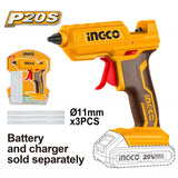 INGCO - Pistola Termocollante Cordless CGGLI2001 | 20V Litio P20S | Solo Corpo | Riscaldamento Rapido