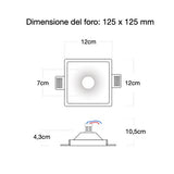 Spot en plâtre encastrable carré CSF045 | Trou entonnoir | 12x12cm | GU10 | Peignable