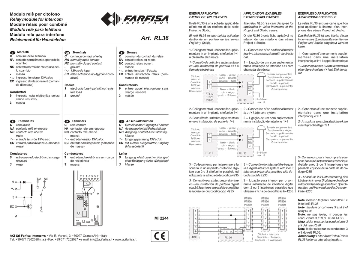 Module relais de relance appel contact auxiliaire - RL36 Farfisa