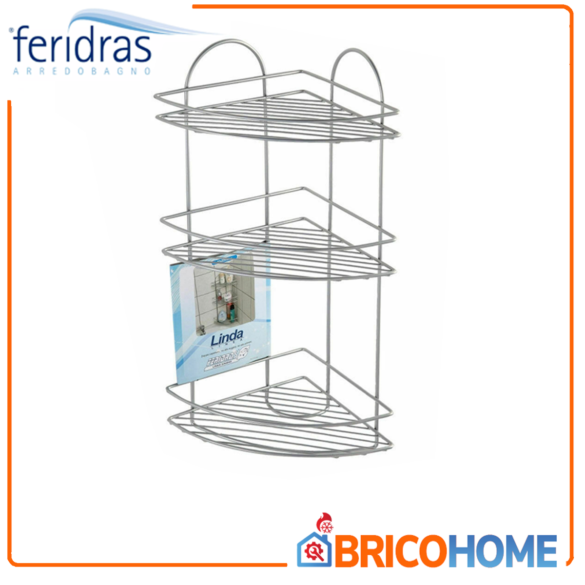 FERIDRAS - Mensola Angolare Doccia 3 Ripiani AB/160003-B | Acciaio Cromato | 22x22x53 cm | Ganci ABS