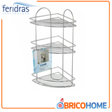 FERIDRAS - Mensola Angolare Doccia 3 Ripiani AB/160003-B | Acciaio Cromato | 22x22x53 cm | Ganci ABS