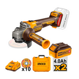 INGCO - Smerigliatrice Angolare Brushless 115mm 20V CAGLI211542 | 2 Batterie 4Ah | 10 Dischi | Valigetta