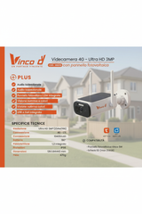 Scheda presentazione Vinco videocamera 4G solare Ultra HD 3MP
